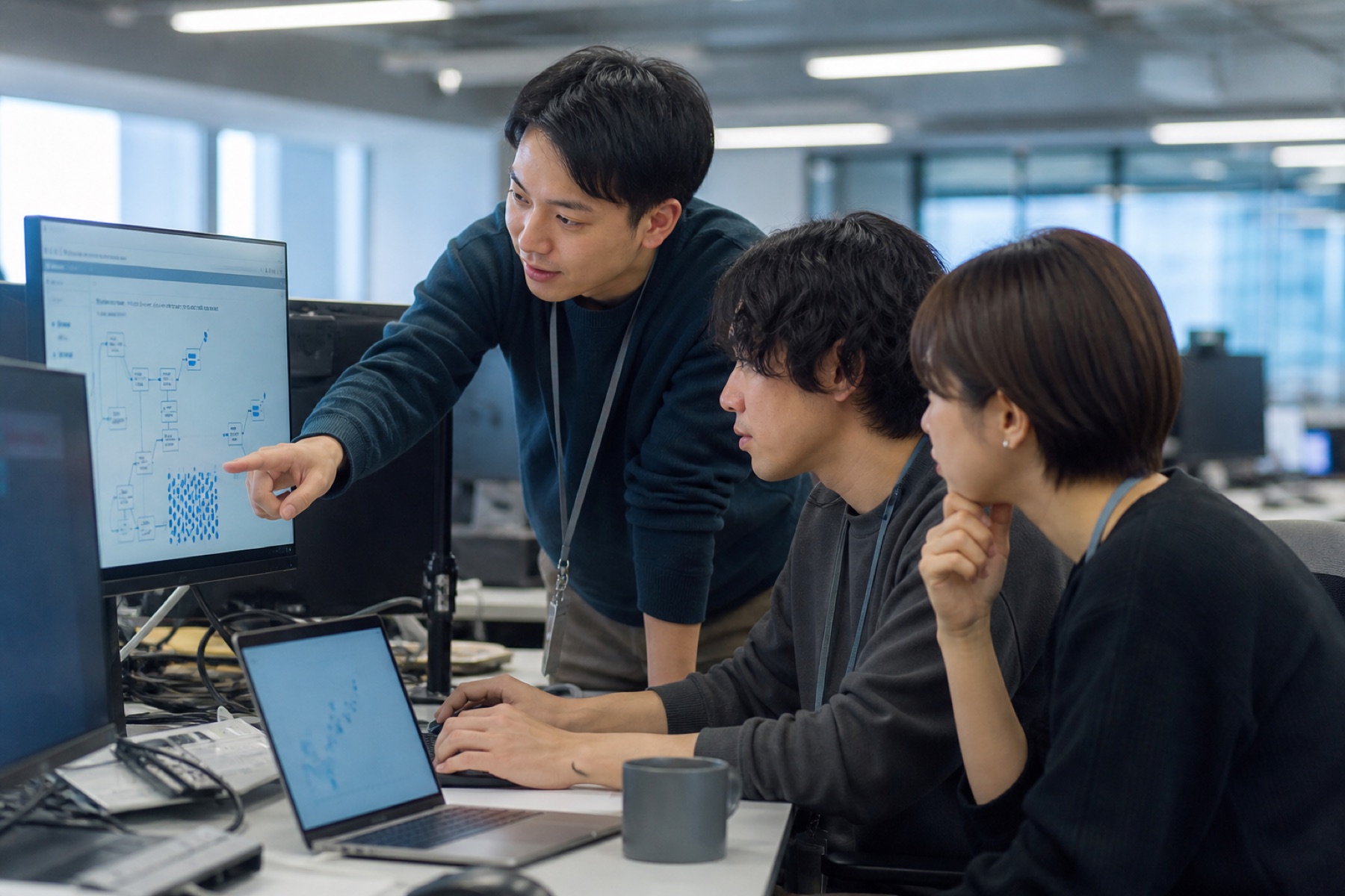 AIシステムについて協議するエンジニアチーム